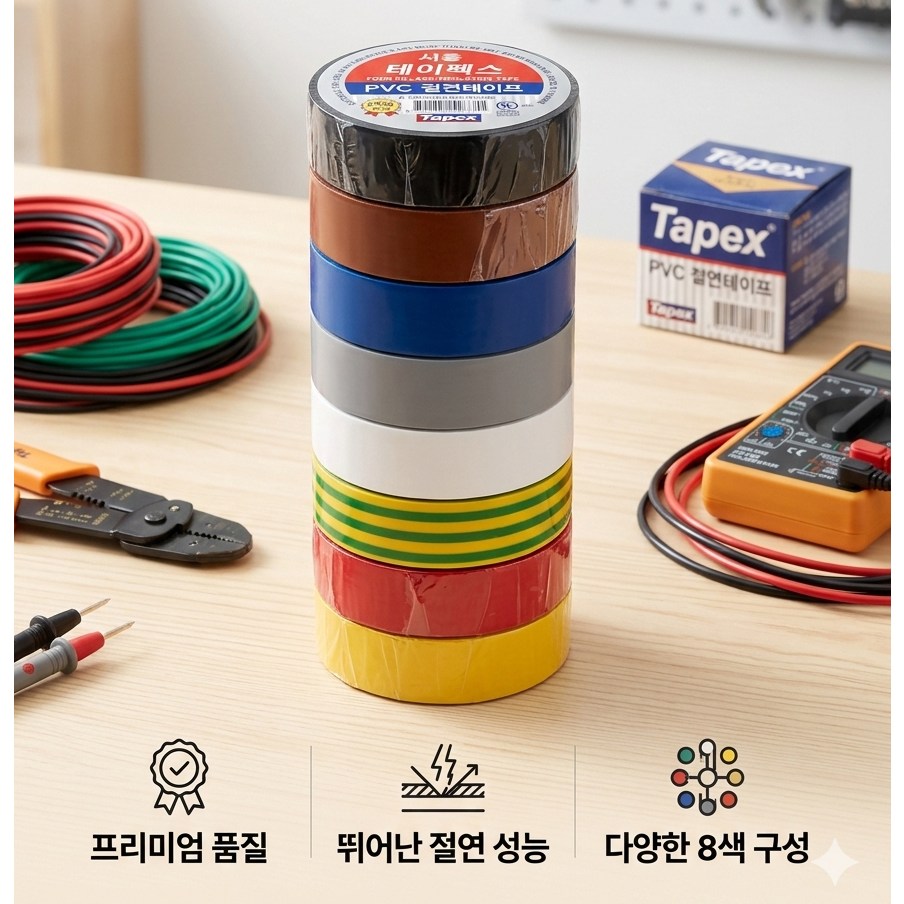 서통 테이팩스 PVC 절연테이프 8컬러 세트 전선정리 전기공사 9,000원