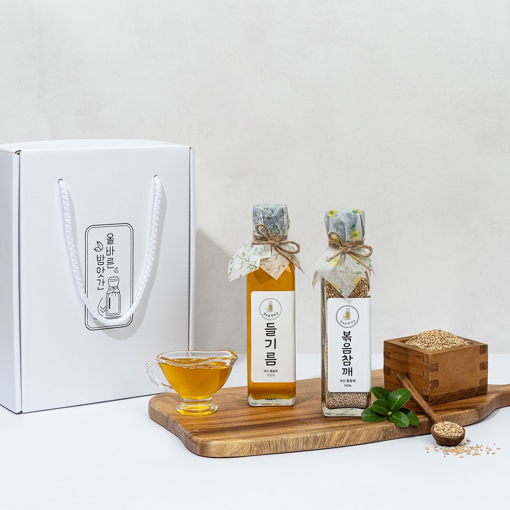 올바른방앗간 저온압착 [180ml 선물세트] 국산 들기름180ml + 볶음참깨 2개입 52,900원