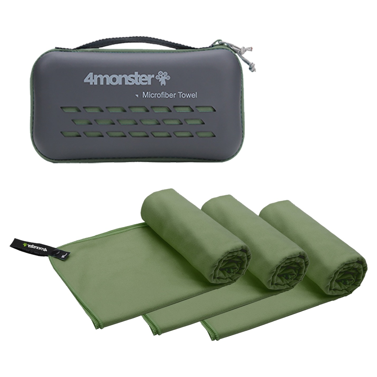 4몬스터 극세사 마이크로화이바타월 엑스라지 3p + EVA 케이스 세트, 모스그린, 1세트 76,330원