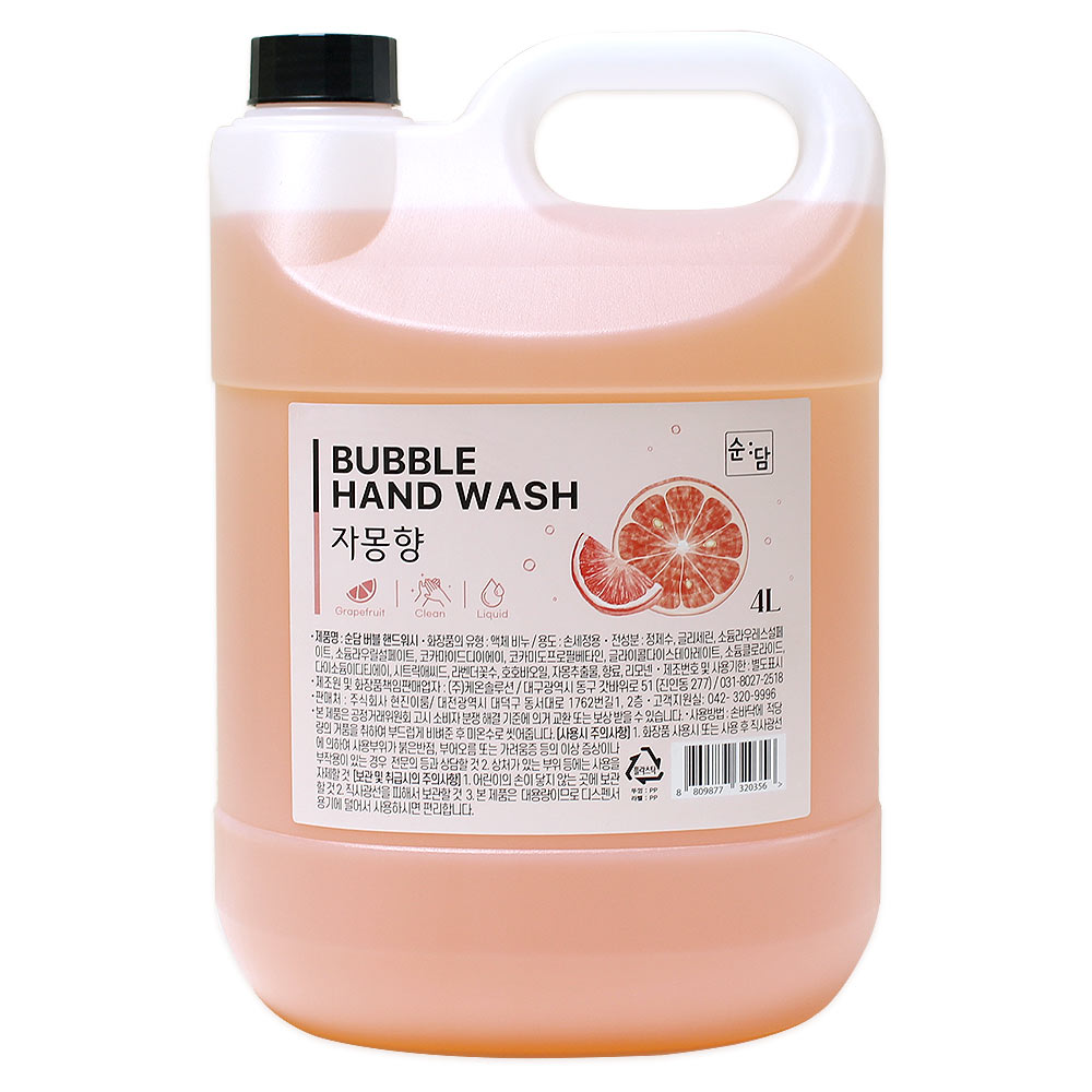 순담 버블핸드워시 4L 1개 거품형 손세정제 자몽향, 1개, 4L 9,800원