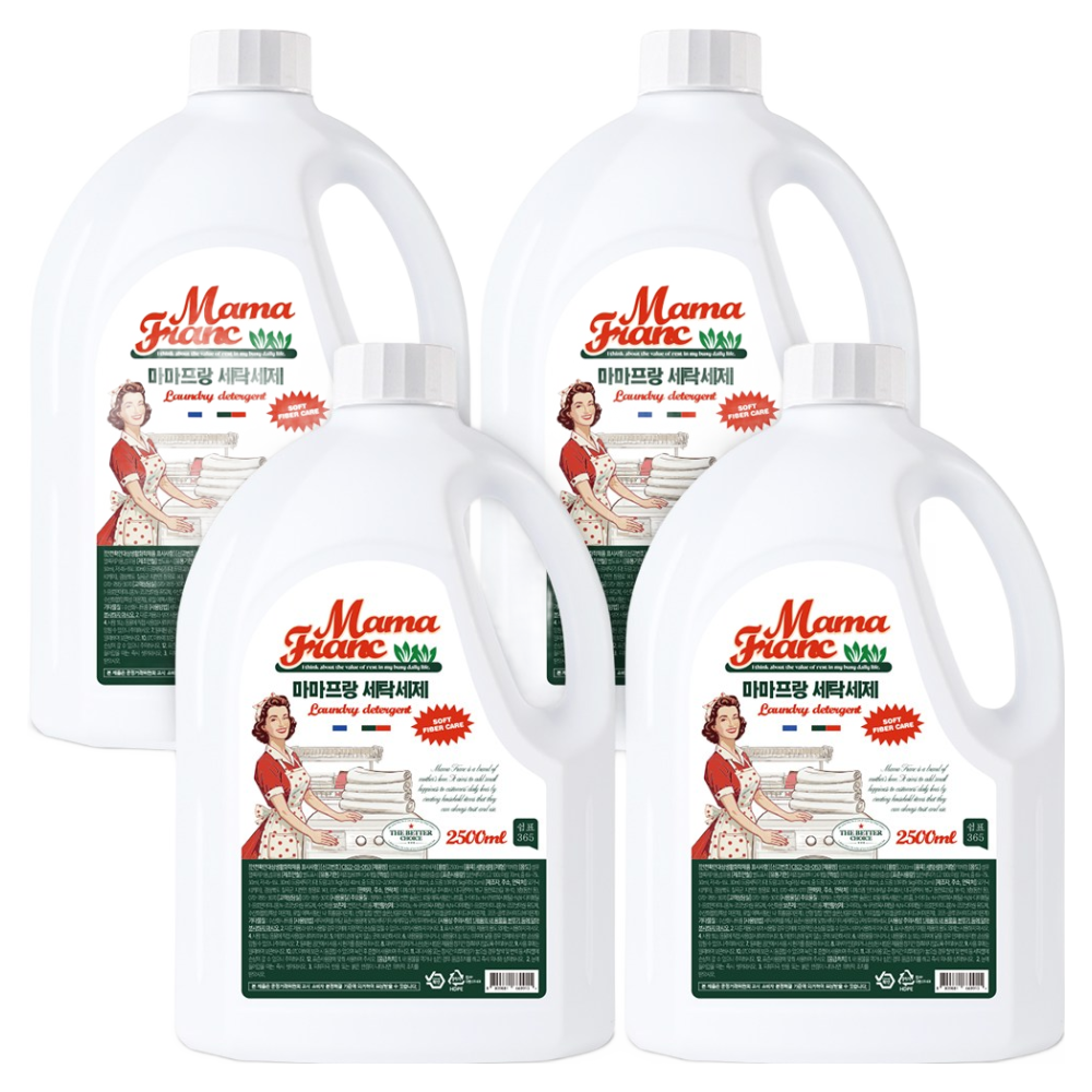 쉼표365 마마프랑 대용량 세탁세제 2.5Lx 4개 일반 드럼 겸용 액체 액상 세탁 세제 12,900원