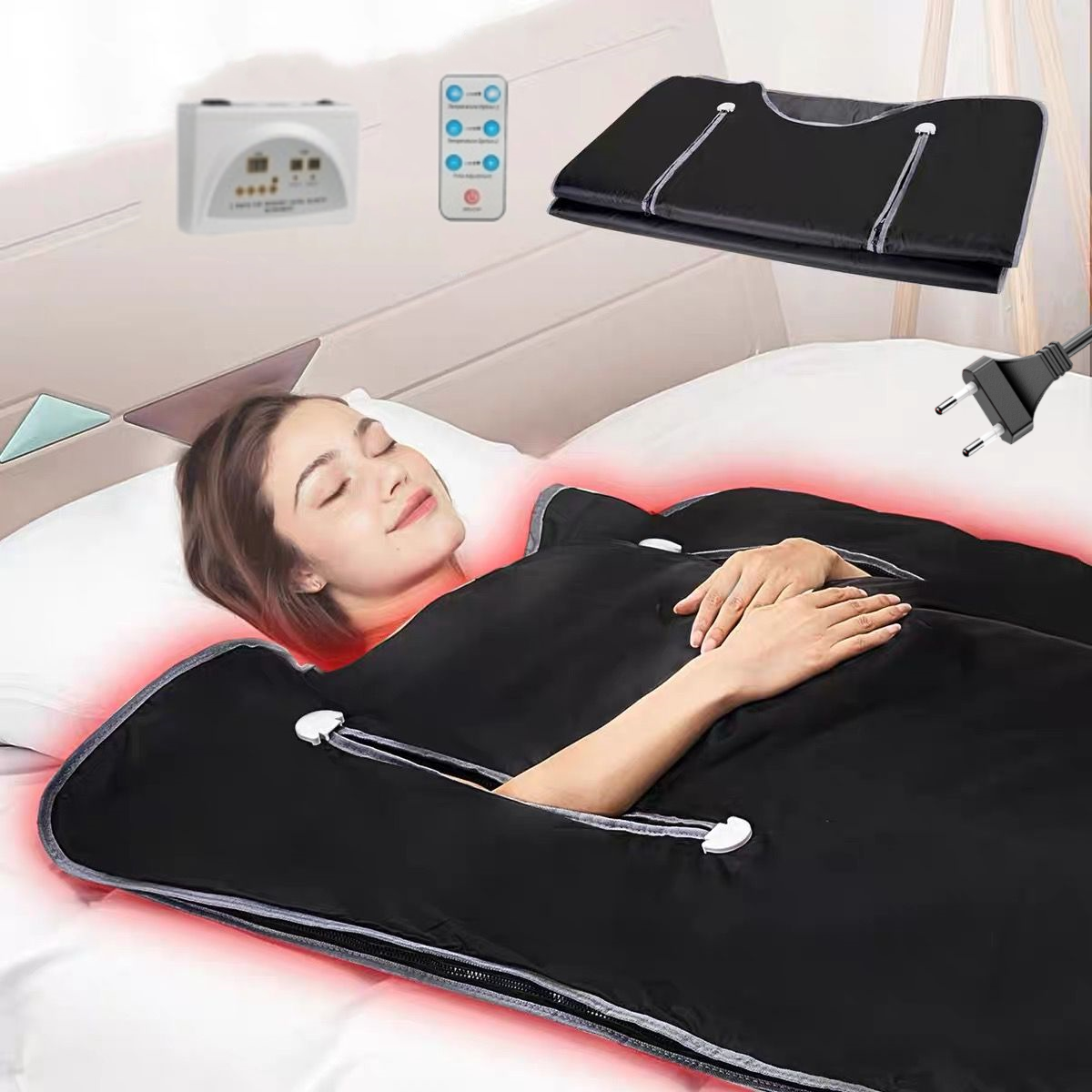 Mochae 접이식 전신 사우나 찜질기 원적외선 전기 온열찜질기 개인 사우나 전신찜질 1인용 가정용 해독 수분 배출 스파 매트 건식 홈 사우나 선물, 블랙 112,000원