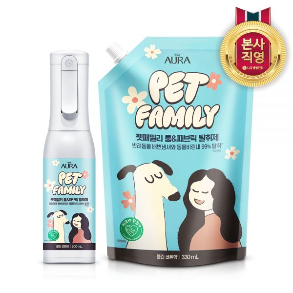 아우라 펫패밀리 룸앤패브릭 탈취제 클린 코튼 200ml+리필 330ml 15,700원
