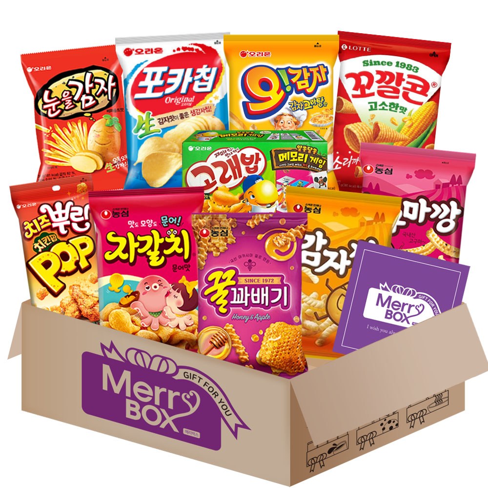 봉지스낵 과자세트 8호{포카칩+스윙칩+신짱+카라멜땅콩+고래밥+눈을감자+자갈치+꿀꽈배기+감자깡+고구마깡}+메세지카드, 과자세트, 1박스 13,900원