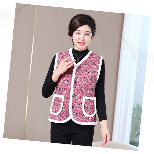 중년여성 꽃무늬 조끼 겨울 기모 누빔 베스트 포켓 레이스 트리밍 보온 아우터 7,730원