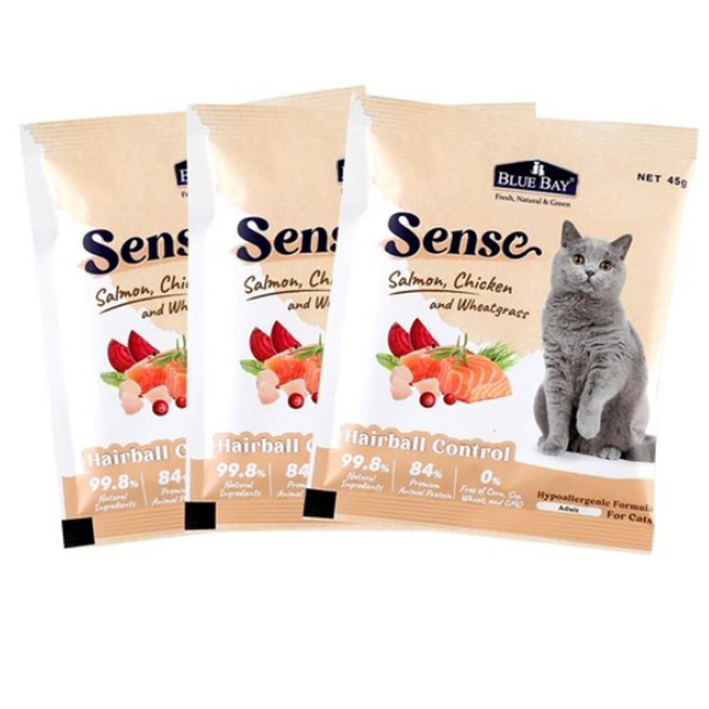 블루베이 고양이 센스 닭 & 연어 & 밀싹 건식사료, 45g, 3개, 닭+연어 3,000원