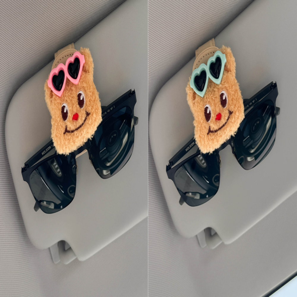 라뮤니 차량용안경거치대 선바이저 선글라스클립 자동차 안경걸이 보관함 홀더 곰돌이 캐릭터 인형 11,210원