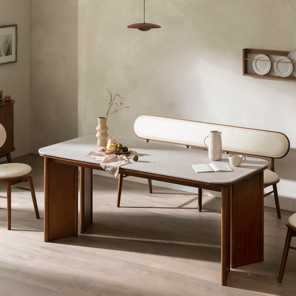 라움에스알 카이 원목 등받이 패브릭 벤치 식탁의자 1100, 현재가 208,000원