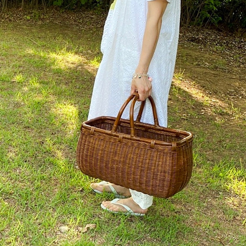 마이제너럴스토어 마론바스켓 대형 손잡이 사각 라틴 피크닉 라탄바구니, 브라운, 1개 68,500원