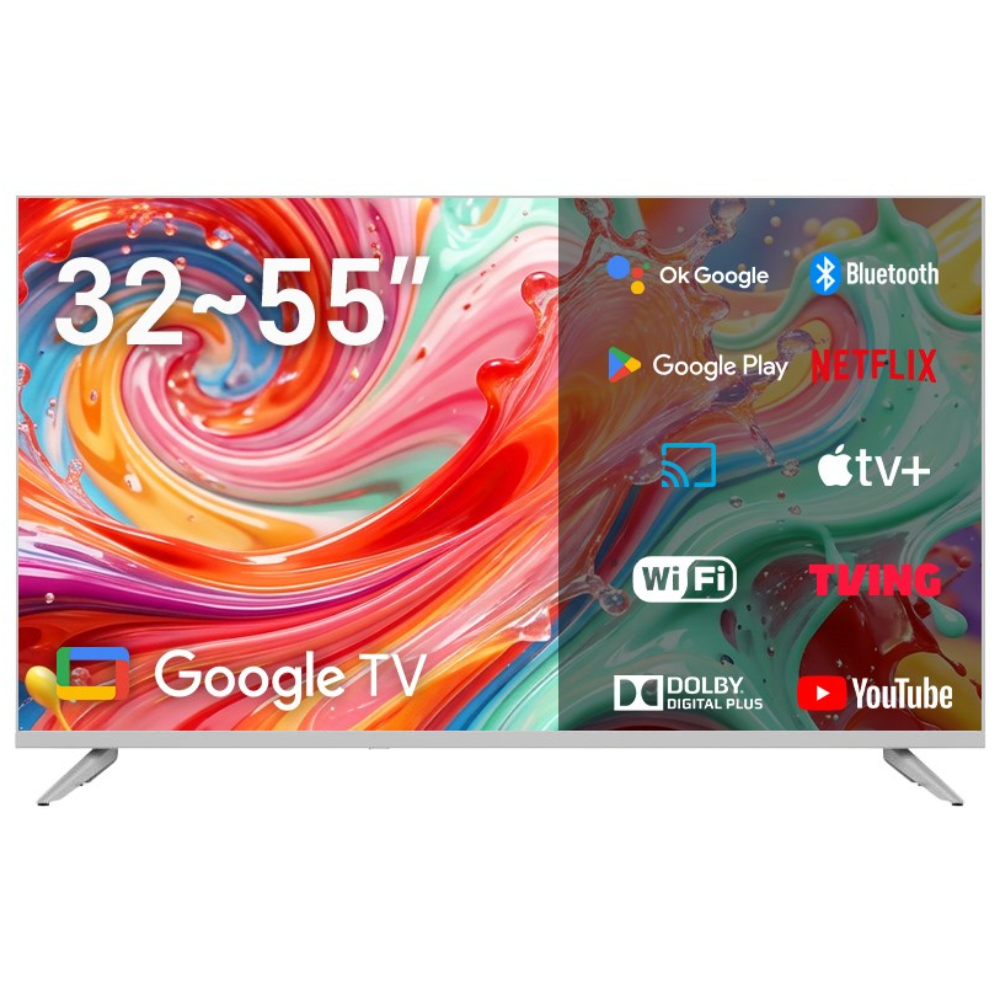 큐빅스 구글 스마트 tv 32인치 40인치 43인치 50인치 55인치 화이트 티비 모음전, 단순배송상품, 스탠드 또는 벽걸이 호환 가능, 32인치 FHD QLED 화이트, 81cm(32인치) 229,000원