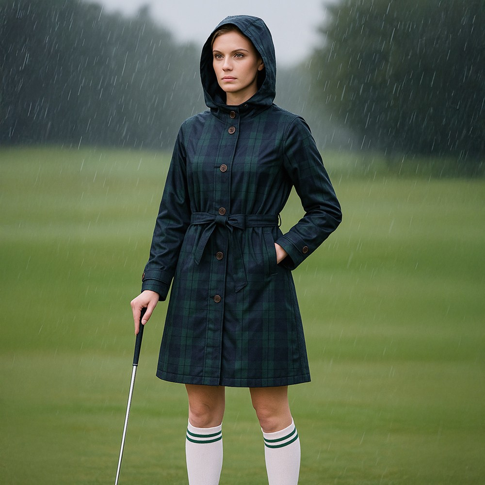 코디로 판초 체크그린 여성용 레인코트 우의 허리벨트 포함, 딥그린, 1개 41,900원