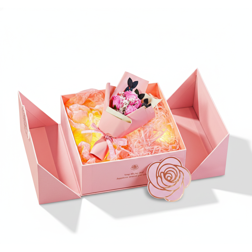 홈앤힐링 예쁜 LED 선물상자 고급 선물포장박스 + 조명 + 라피아 세트, 1세트, 클레이 핑크 17,900원