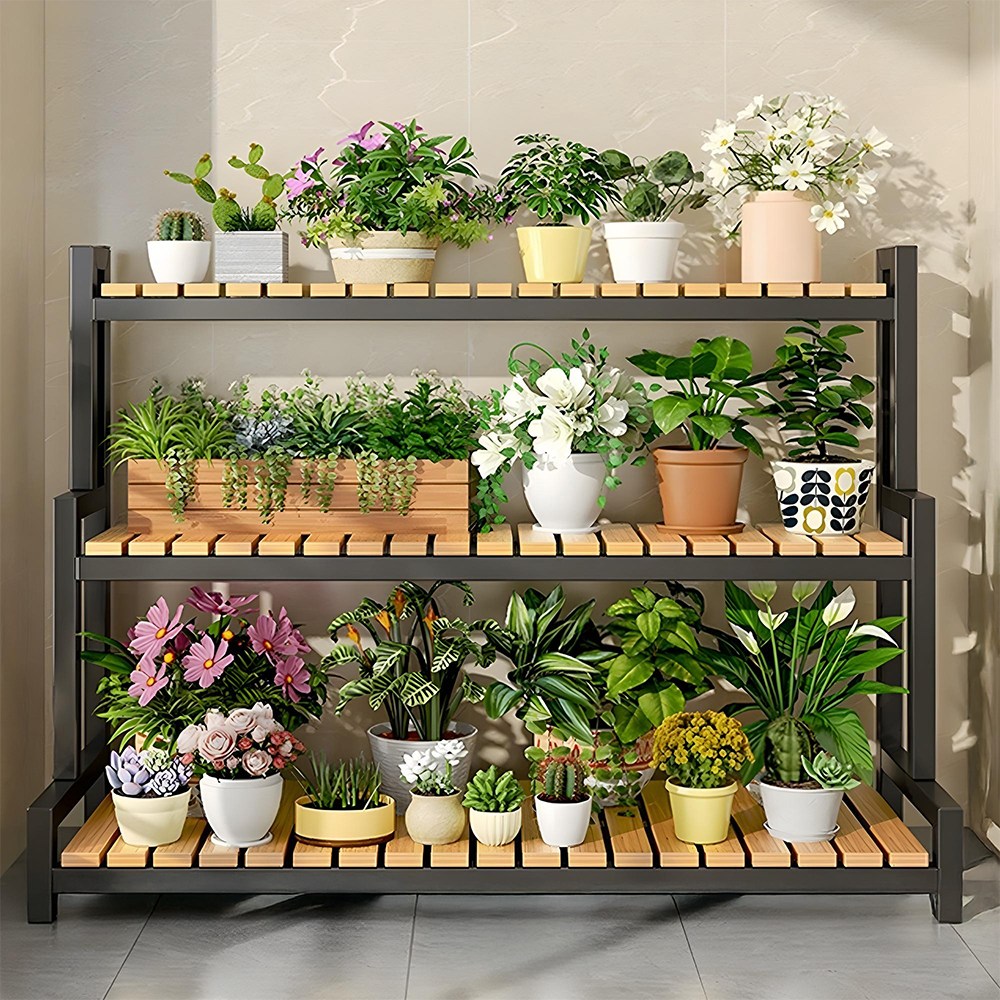 마치 화분정리대 받침대 꽃 진열대 거실 베란다 다육이 선반, 3단, 블랙 59,800원