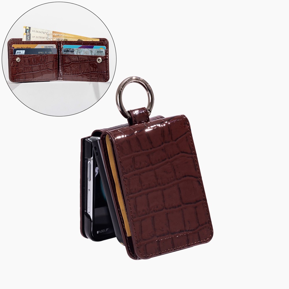 본아띠 다빈치 천연소가죽 에나멜 악어 고리 지갑형 갤럭시 Z플립7 F766N 전용 케이스 57,500원