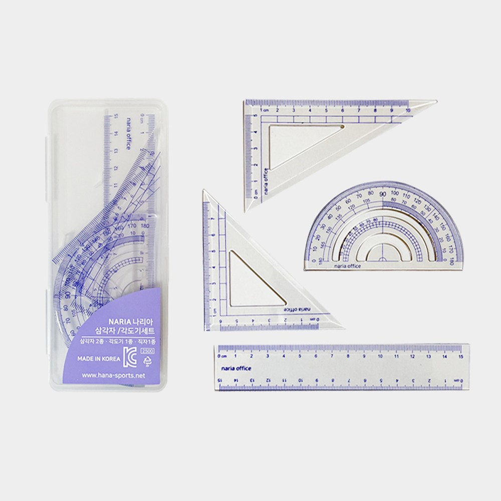 나리아 KC 국내생산 각도기 삼각자 직자 제도 세트 직각 이등변 초등학교 준비물 수학, 1개 4,000원