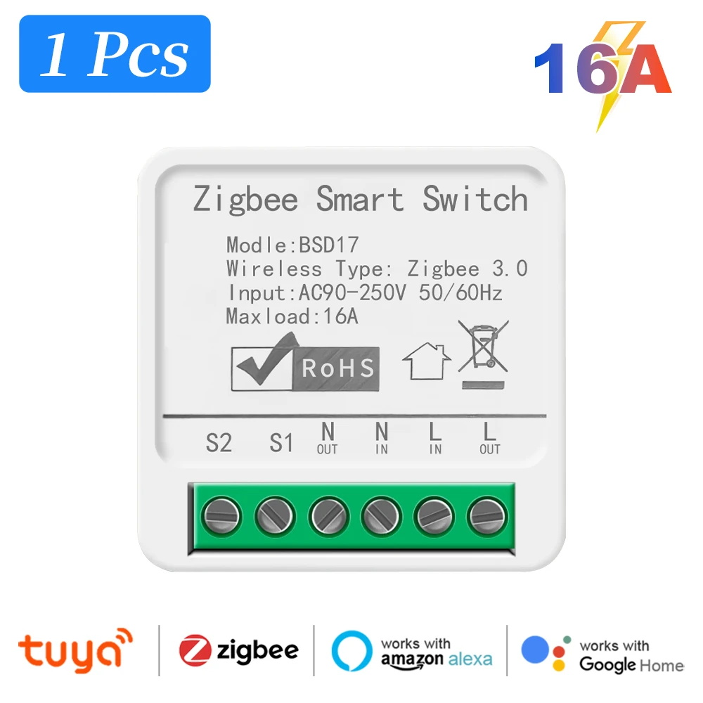 스마트 지그비 3.0 조명 스위치 모듈 16A 미니 DIY 차단기 스위치 Alexa 및 Google Home용 양방향 제어 앱 원격 제어 11,400원