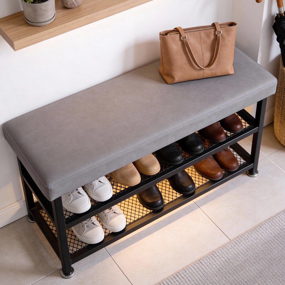메르하임 현관 벤치형 튼튼한 신발장 정리대, 2단, 그레이 x 80cm 37,000원