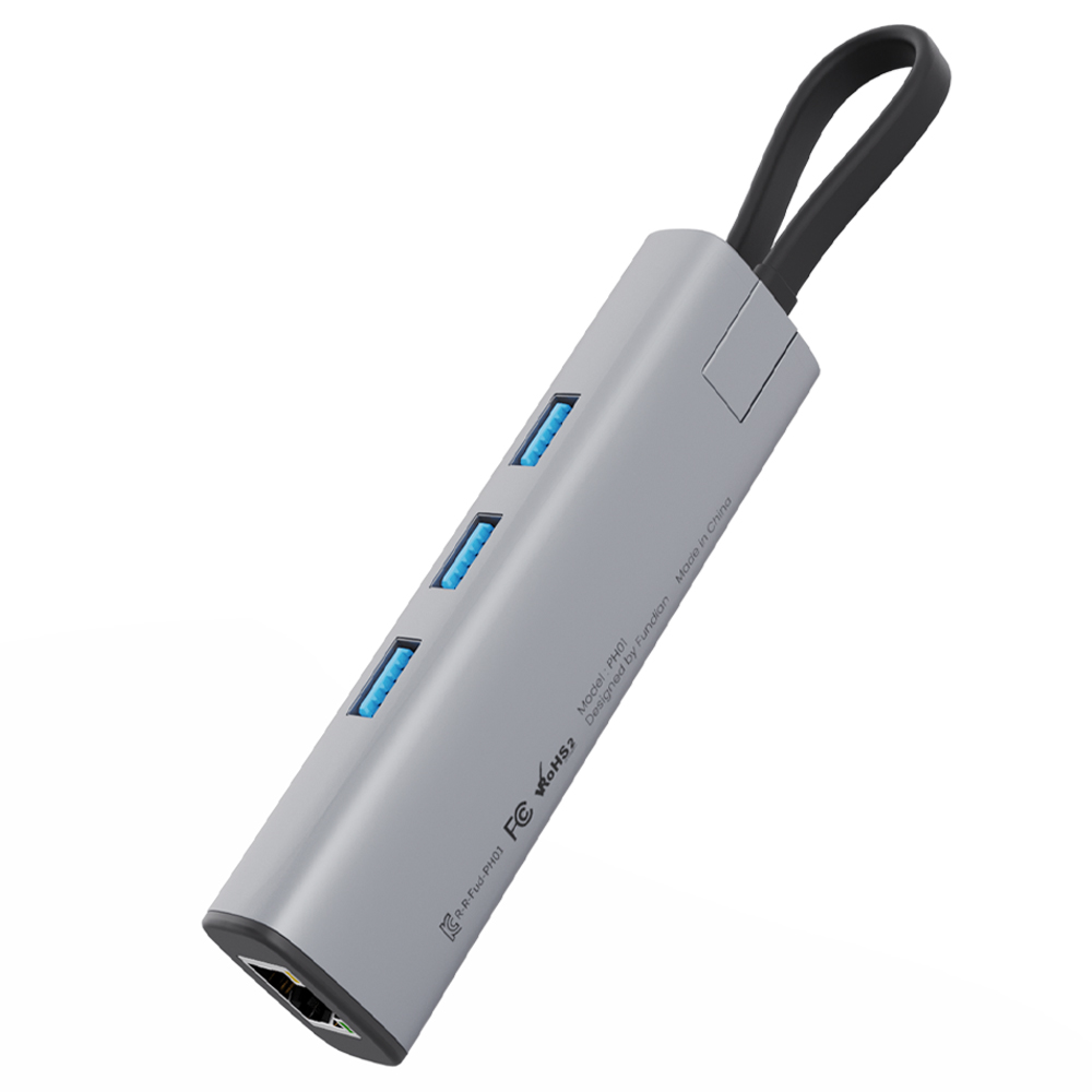 펀디안 USB3.1 Gen1 C타입 기가비트 랜카드 USB3.0 멀티허브 PH01, 그레이, 1개 36,000원