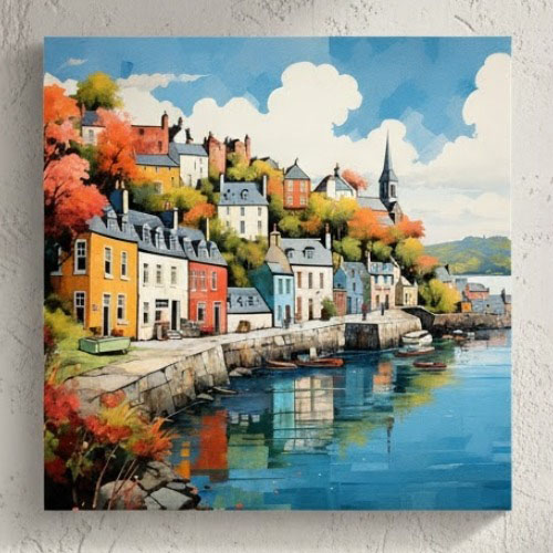 북유럽 항구 도시 풍경 캔버스 액자 7 Moonlight Village, 화이트 26,000원