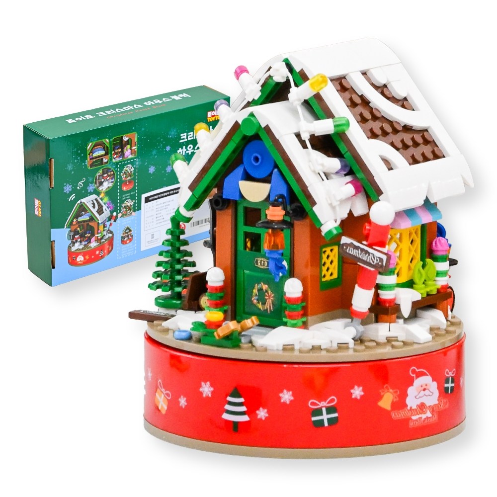 크리스마스 오르골 블럭 트리 산타 하우스 눈사람 블록 선물, 1세트, 산타하우스 오르골 블럭 28,000원