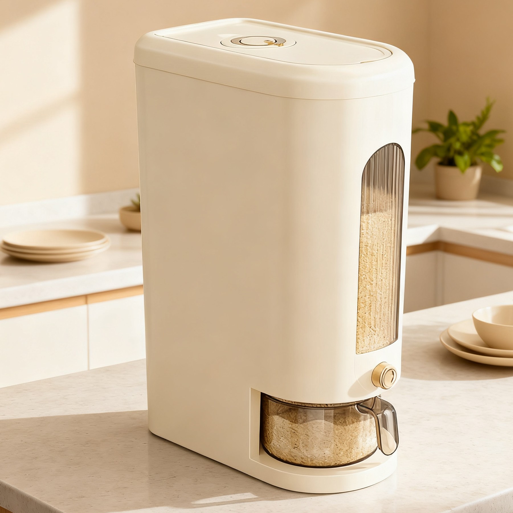 RichMagic 한 번에 누르는 시각적 계량 압력 밀폐 쌀 통 정량 배출 가정용 방충 방습 쌀 보관통 곡물 저장 용기, 1개, 흰색 80,900원