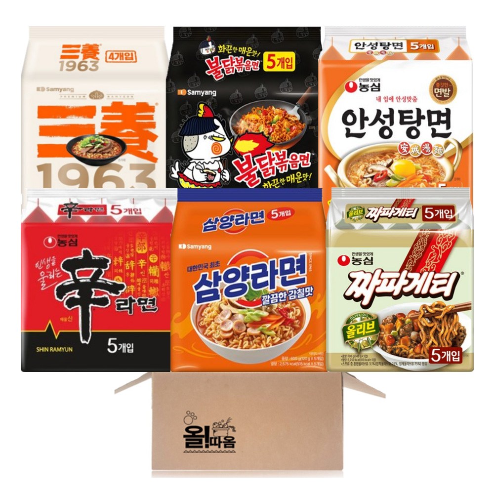 신라면 멀티 1봉+안성탕면 멀티 1봉+짜파게티 멀티 1봉+삼양라면 멀티 1봉+불닭볶음면 멀티 1봉+삼양라면1963 멀티 1봉, 1세트 30,900원