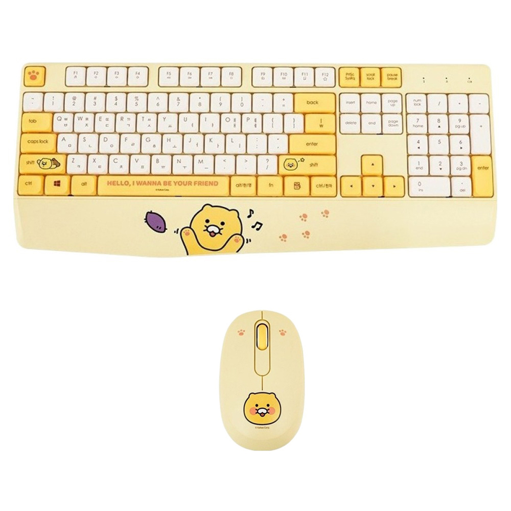 카카오프렌즈 춘식이 손목받침 저소음 스탠다드 무선키보드 마우스 세트, 일반형, 옐로우, KFWKMY-001 49,700원