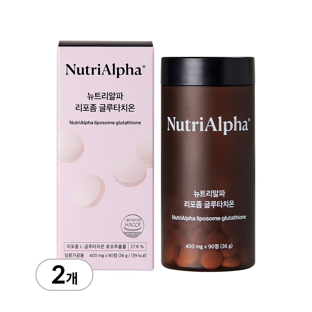 [거품 없는 가격] 뉴트리알파 순도 90% 리포좀 인지질 코팅 글루타치온 3600mg, 2개, 90정 31,190원