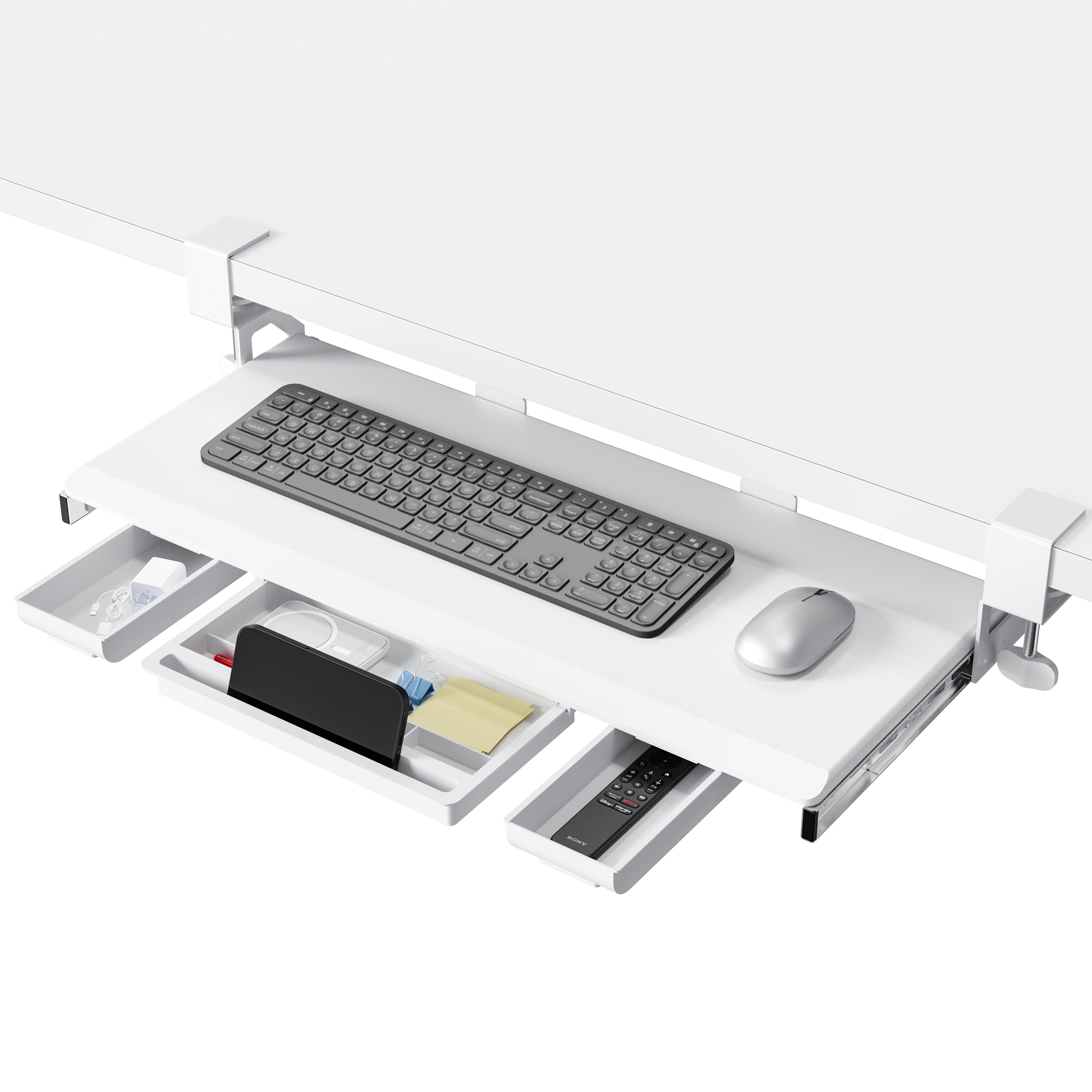 ETHU 키보드 트레이 슬라이딩 책상 연장 키보드 거치대 무타공 수납서랍 3개가 있음 확장테이블 55,390원