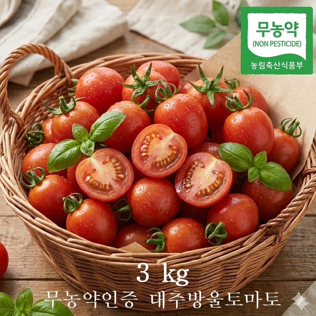 [무농약인증] 국내산 고당도 대추 방울토마토, 1박스, 벌크 3kg 무농약 인증 대추 방울토마토 38,900원