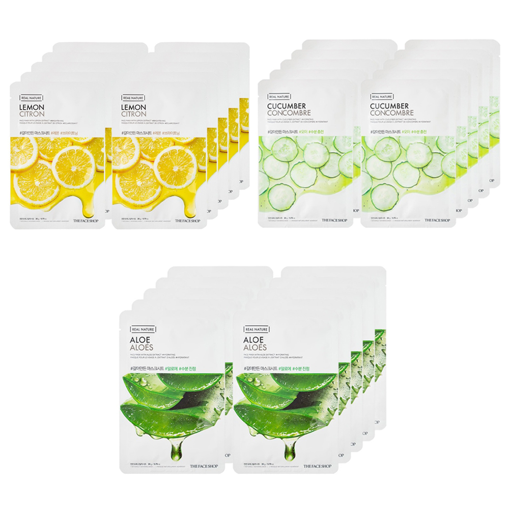 더페이스샵 갈아만든 마스크시트 오이10p + 레몬10p + 알로에10p 세트 21,480원