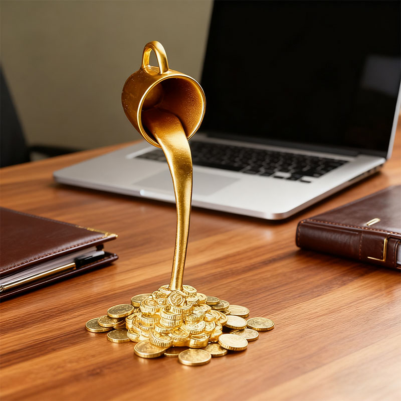 Sunwer [풍수 재물] 커피컵 동전 데코 장식품 사업운 성공 운식 집들이 개업 선물 사무실 책상 소품, 금색 14,800원