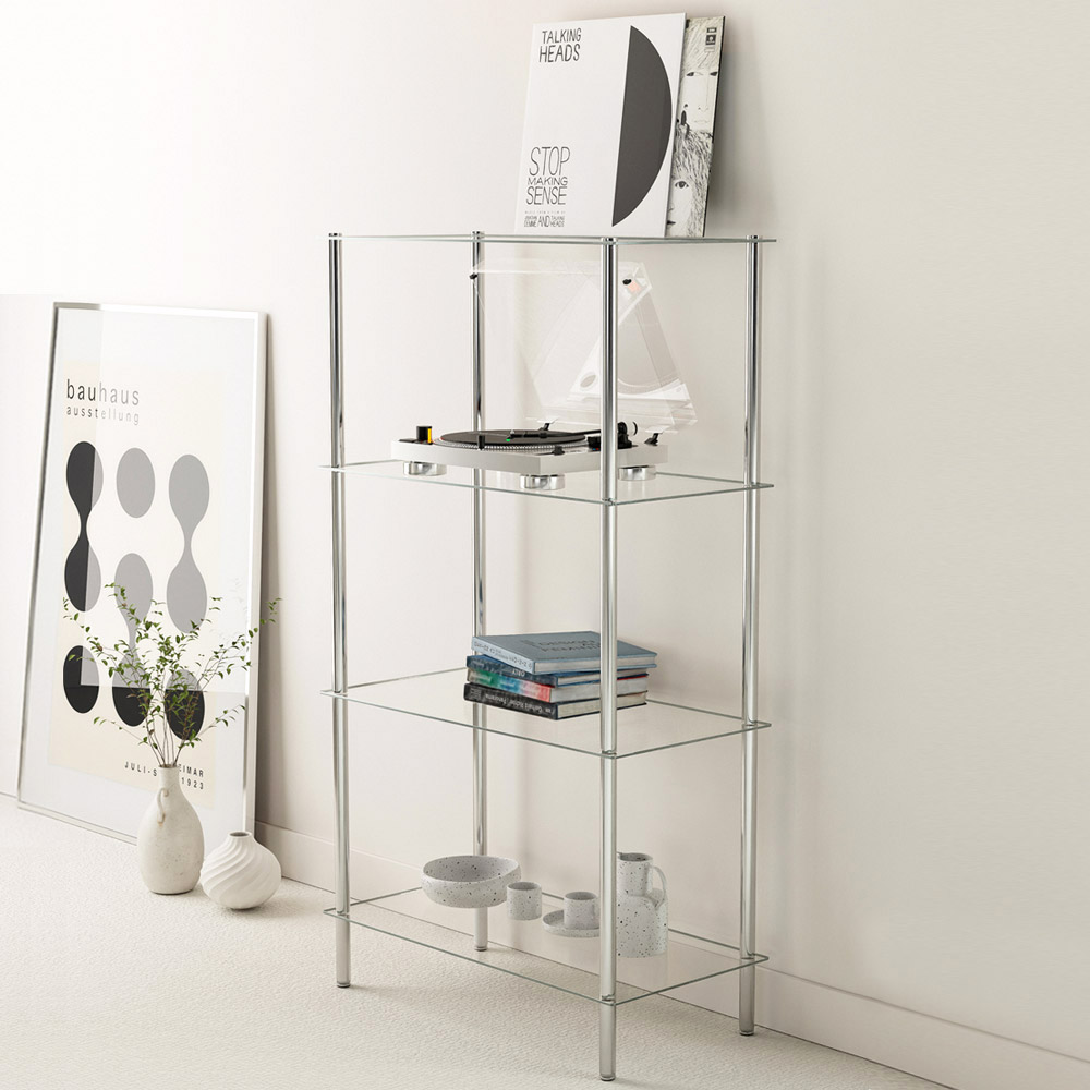 키모 스텐 미드센츄리 모듈 유리 선반 4단 진열장, 4단, 그레이, 현재가 54,900원