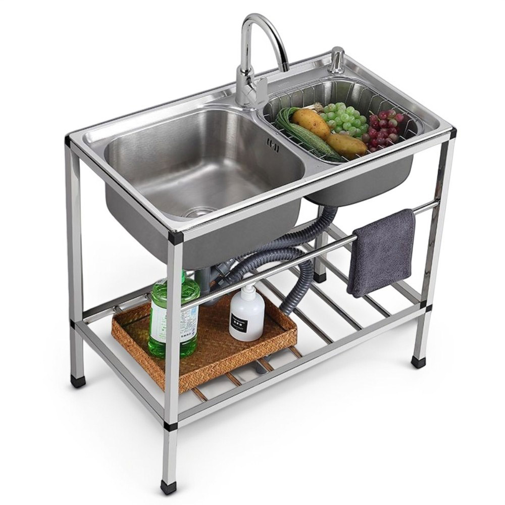 [국내 배송] 주방 다용도 싱크대 간이 싱크대 업소용 싱크대 304 스텐 개수대+냉온수 수전 세트 75*40*75CM, 1개 79,200원