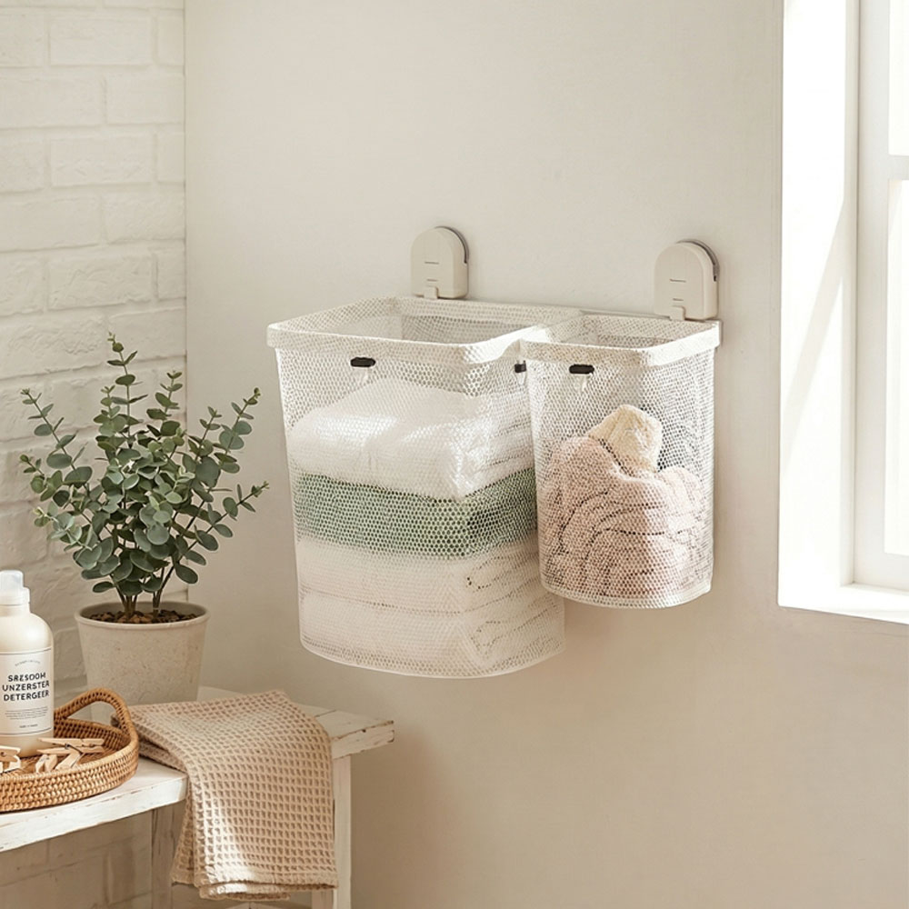 무타공 틈새 접이식 빨래바구니 대형+소형 메쉬바구니, 화이트, 1세트 16,800원