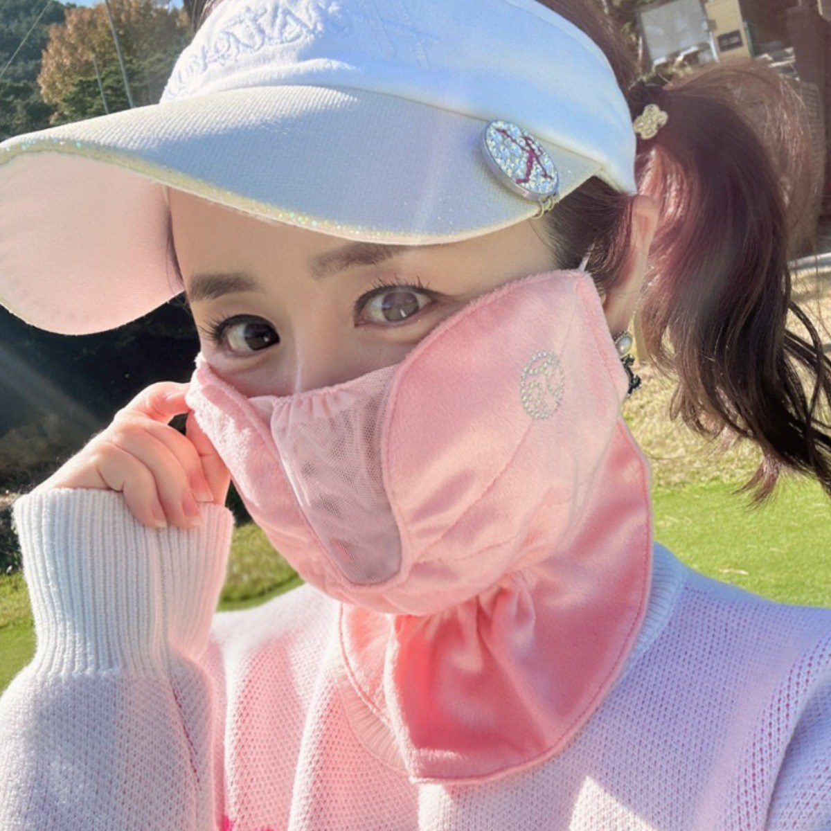 휴스토니 방한 여성골프마스크 자외선차단 기모 운동 자전거 겨울 극세사C5 국산 24,000원