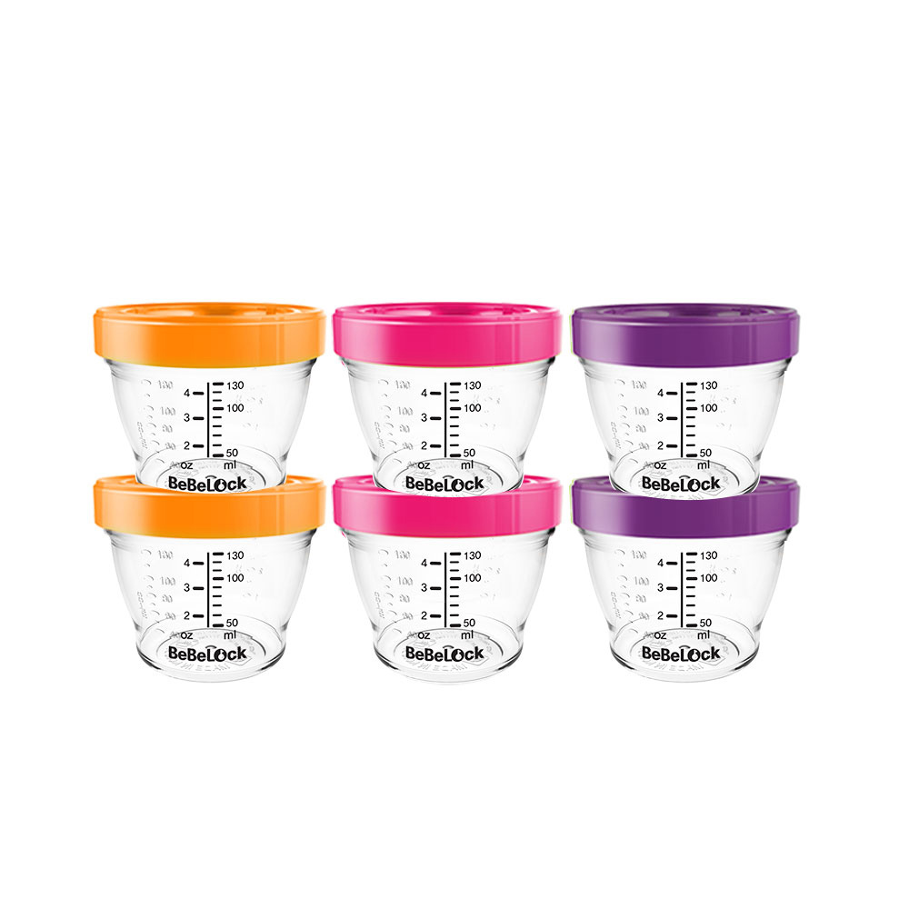 베베락 눈금형 트라이탄 이유식 밀폐용기 세트, 130ml, 오렌지 + 핑크 + 퍼플, 6개, 현재가 10,000원
