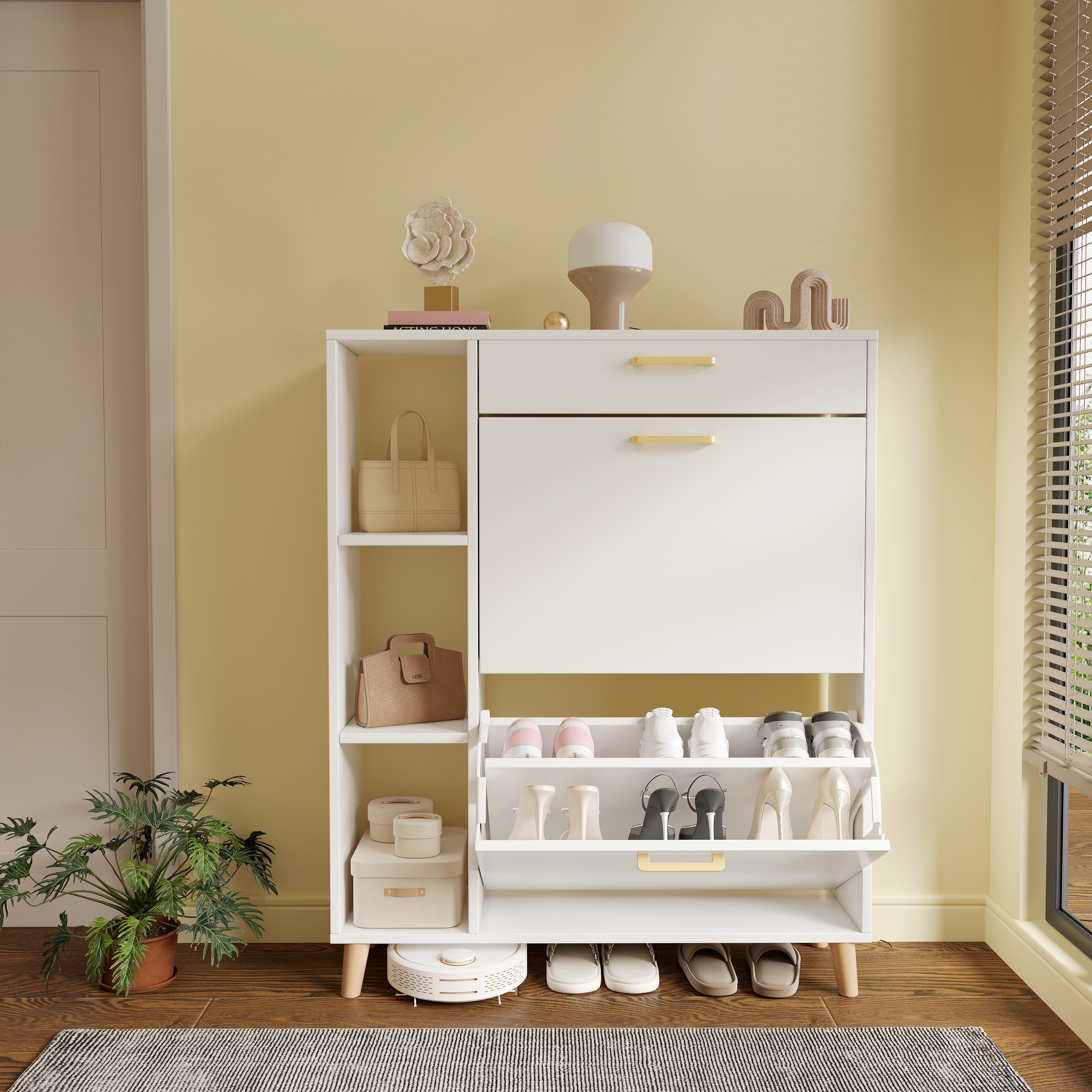 현관 신발장 슬림 신발장 대용량 신발장 다용도신발장 현관 입구 객실 침실 원목 신발장, 3단, 1010mm 화이트 160,000원