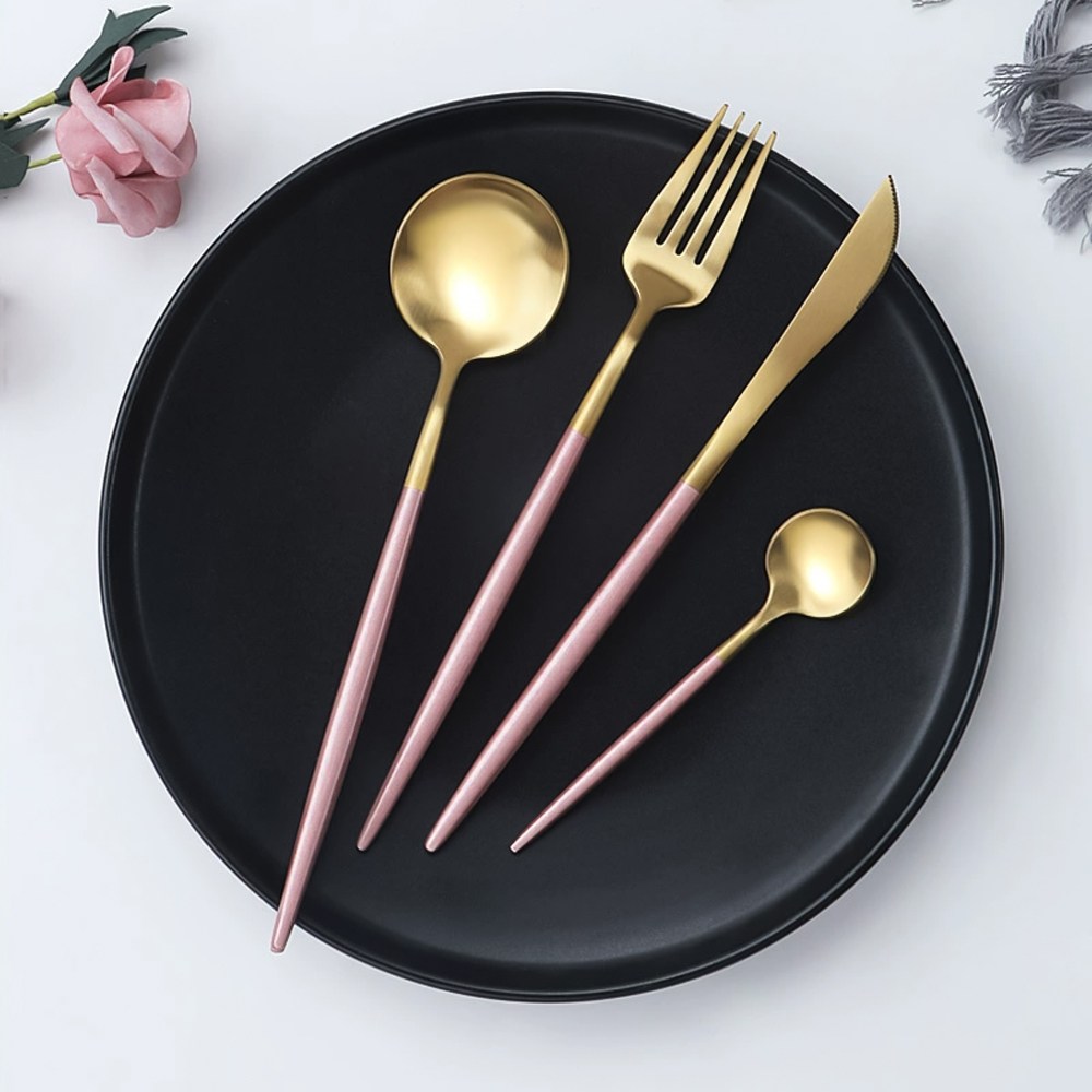 도토로 테이블 커트러리 6인 세트(24p), 6세트, 나이프+포크+스푼+디저트스푼, 골드+핑크 32,000원