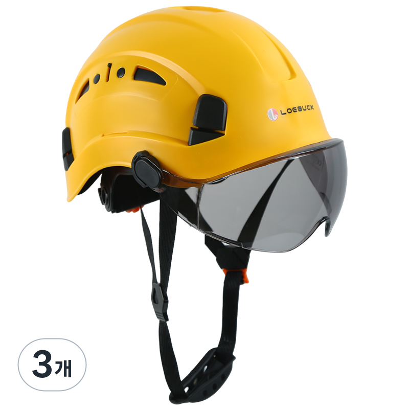 LOEBUCK 아메리칸 스타일 안전모 일체형 방호 선글라스 충격 완충 구조 공장 건설현장 필수, 3개, 노란색 안전모+검은색 고글 106,600원