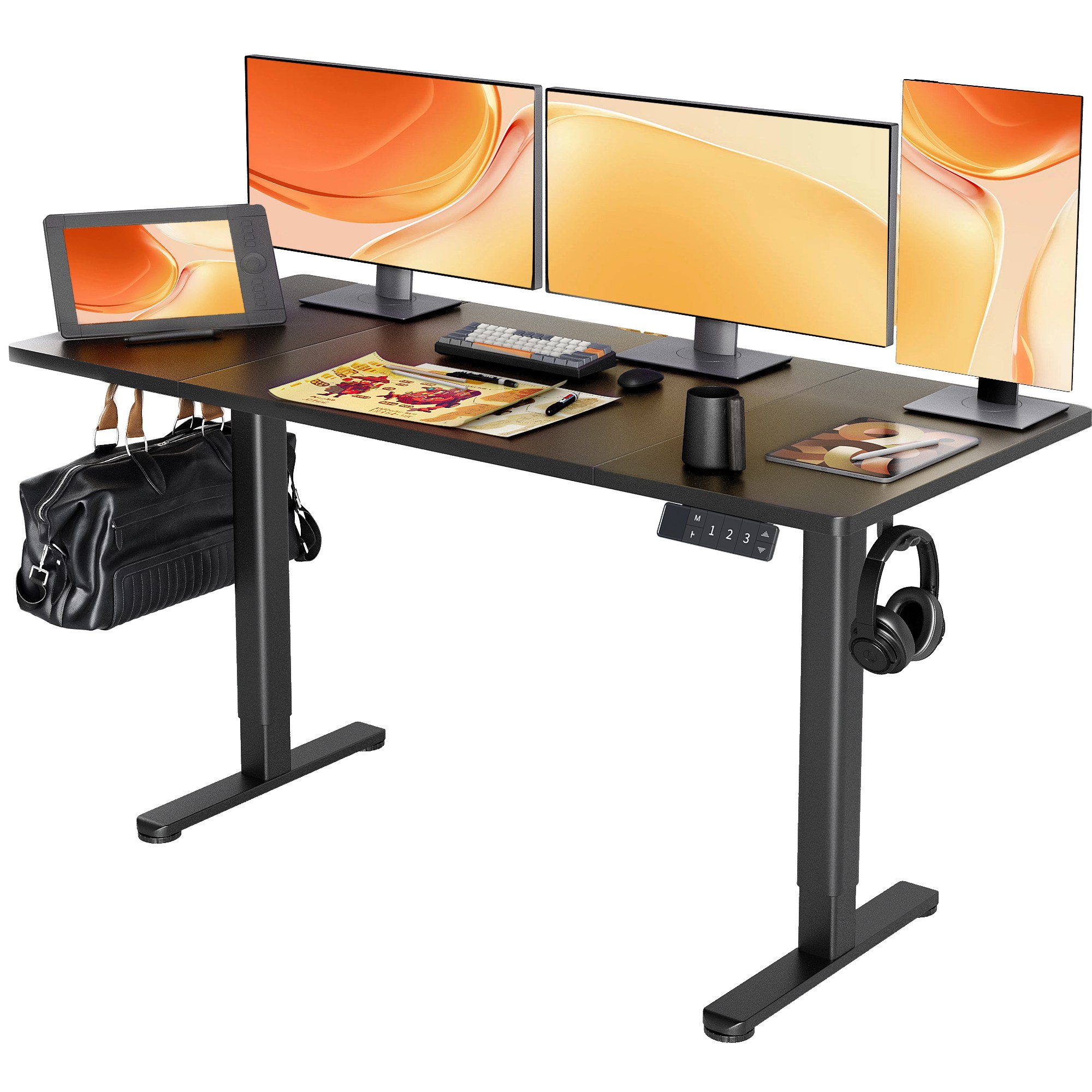 Claiks 높이조절 전동책상 모션데스크 공부 사무용 컴퓨터 책상 조절 스탠드 테이블, 블랙 169,990원