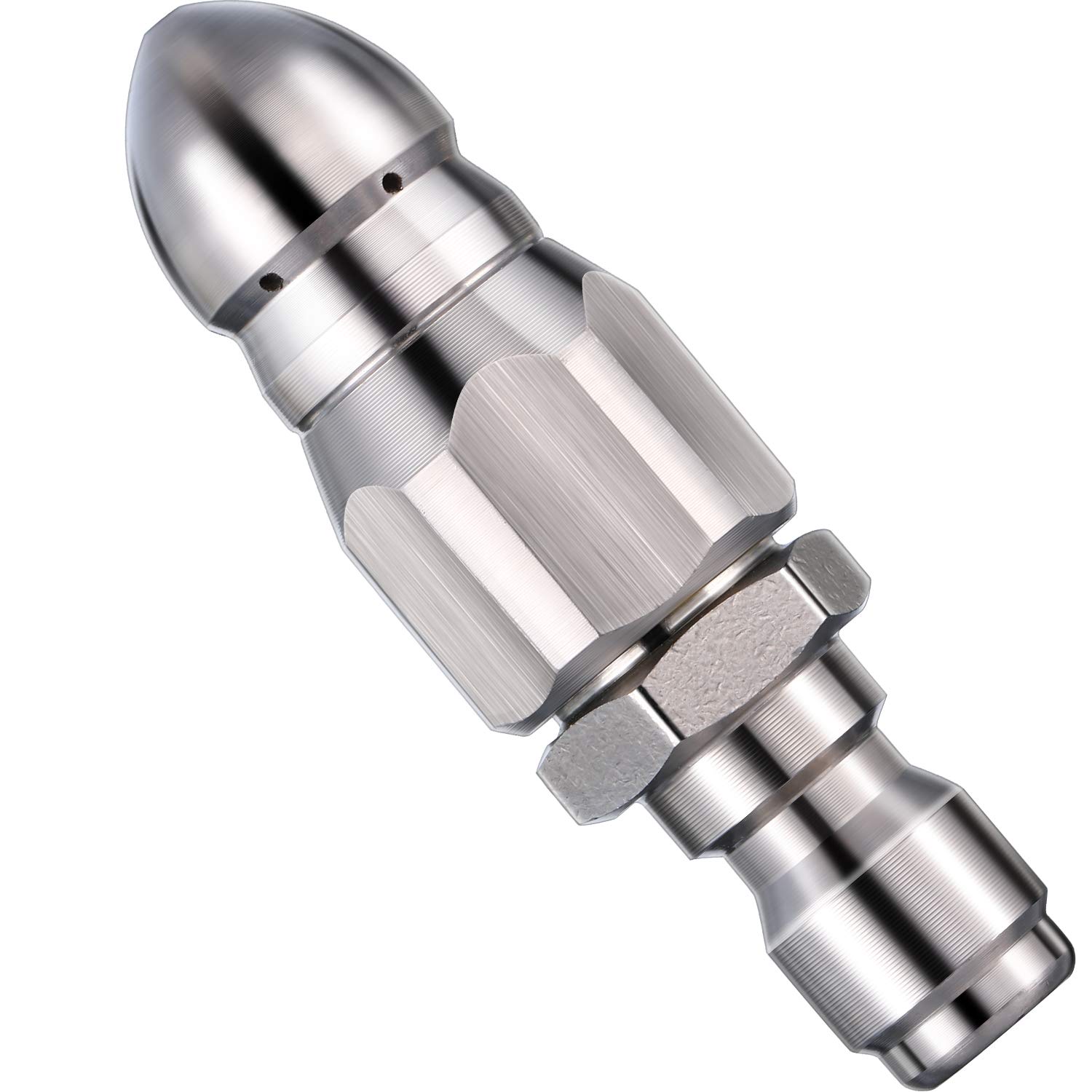 고압 노즐 스테인리스 고압 하수관 청소 노즐 1/4, 앞쪽에 한 개의 구멍 뒤쪽에 여섯 개의 구멍 노즐, 은색 8,500원
