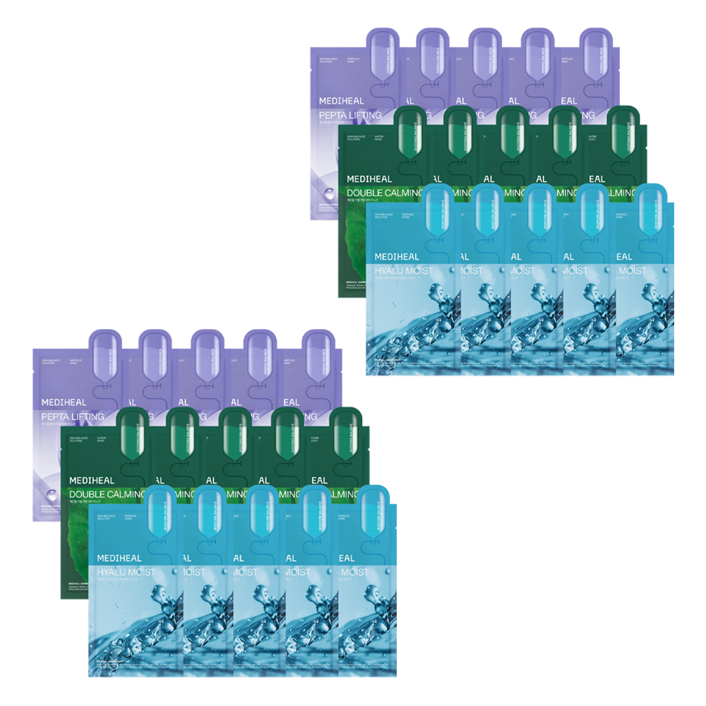 메디힐 더블 카밍 워터 5p + 히알루 모이스트 에센스 5p + 펩타 리프팅 앰플 5p 마스크팩 세트, 15개입, 2세트 23,500원