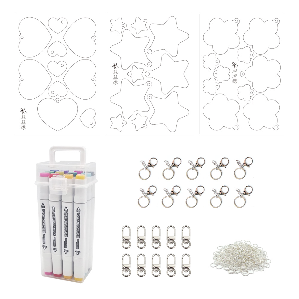 더이안 KC인증 마술종이 슈링크필름 펀칭 도안 3종+마카펜 12색 키링 부자재 세트 단체수업용 열쇠고리 만들기, 1개 18,000원