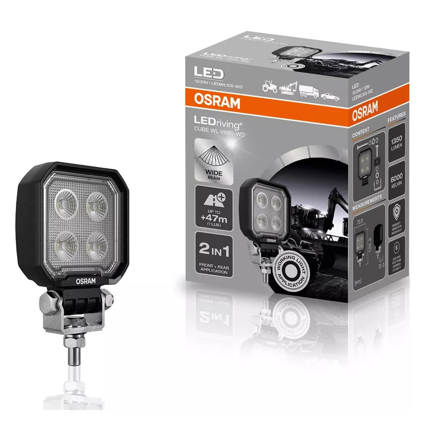 오스람 차량용 12V 24V LED 써치라이트 작업등 사각 확산형 LEDWL105-WD, 1개 39,500원