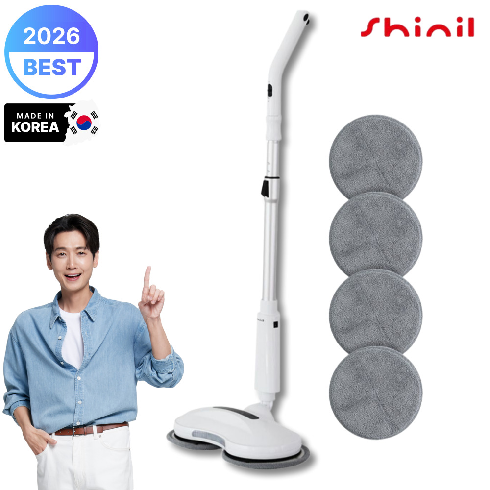 [26년최신형 국내생산]신일 LED 무선 파워스핀 물걸레 청소기 화이트 /극세사패드 4P증정 139,900원