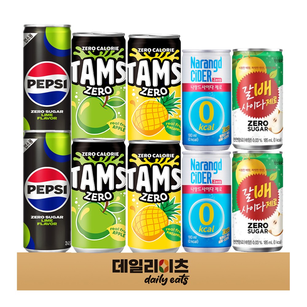 제로 탄산 캔음료 소캔 5종류 10캔 (펩시제로라임 + 나랑드사이다제로 + 탐스제로 사과키위 + 탐스제로 파인애플 + 갈배사이다제로), 1박스, 210ml 10,900원