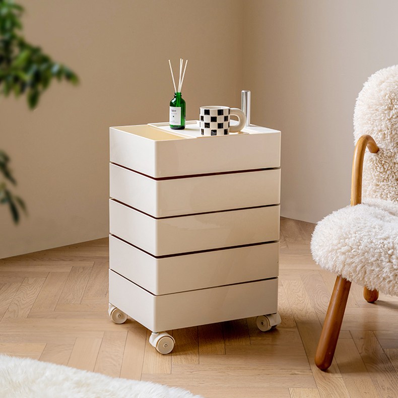 미드센츄리 이동식 수납형 모듈 트롤리 5단 304 스테인레스 고급형 회전서랍 수납장, 화이트 99,900원