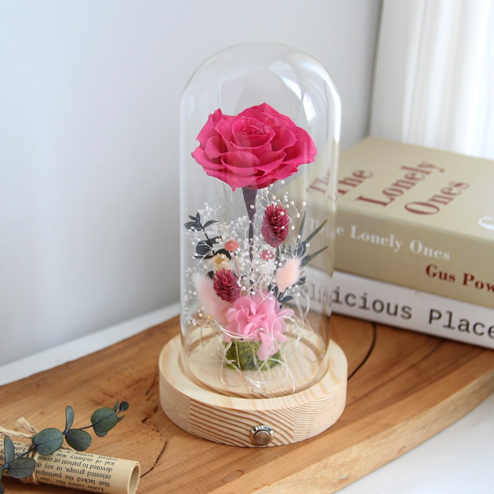 더봄 한송이장미유리돔-프리저브드플라워, 핫핑크 43,500원