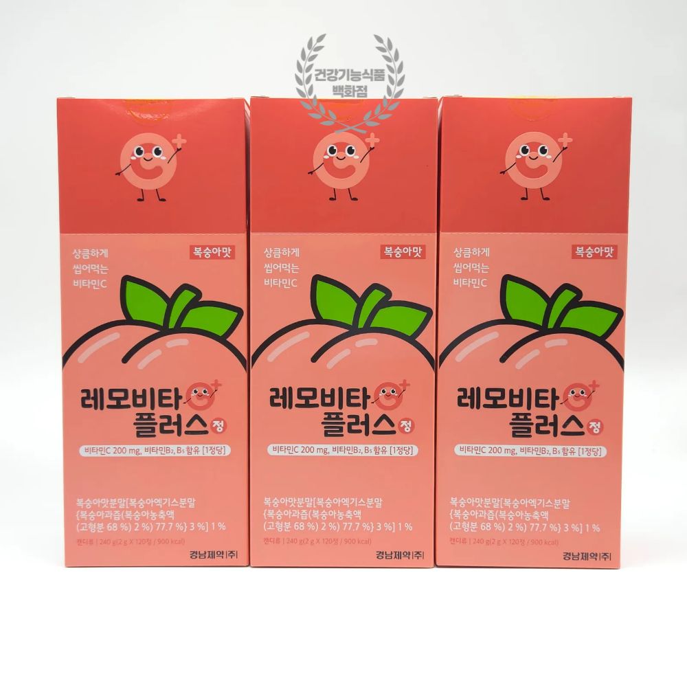 츄어블 비타민씨 레모비타플러스 복숭아맛 경남 비타민C 120정, 3개 18,000원